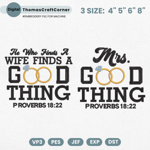 Wedding Rings Proverbs Embroidery Design Marriage Blessing