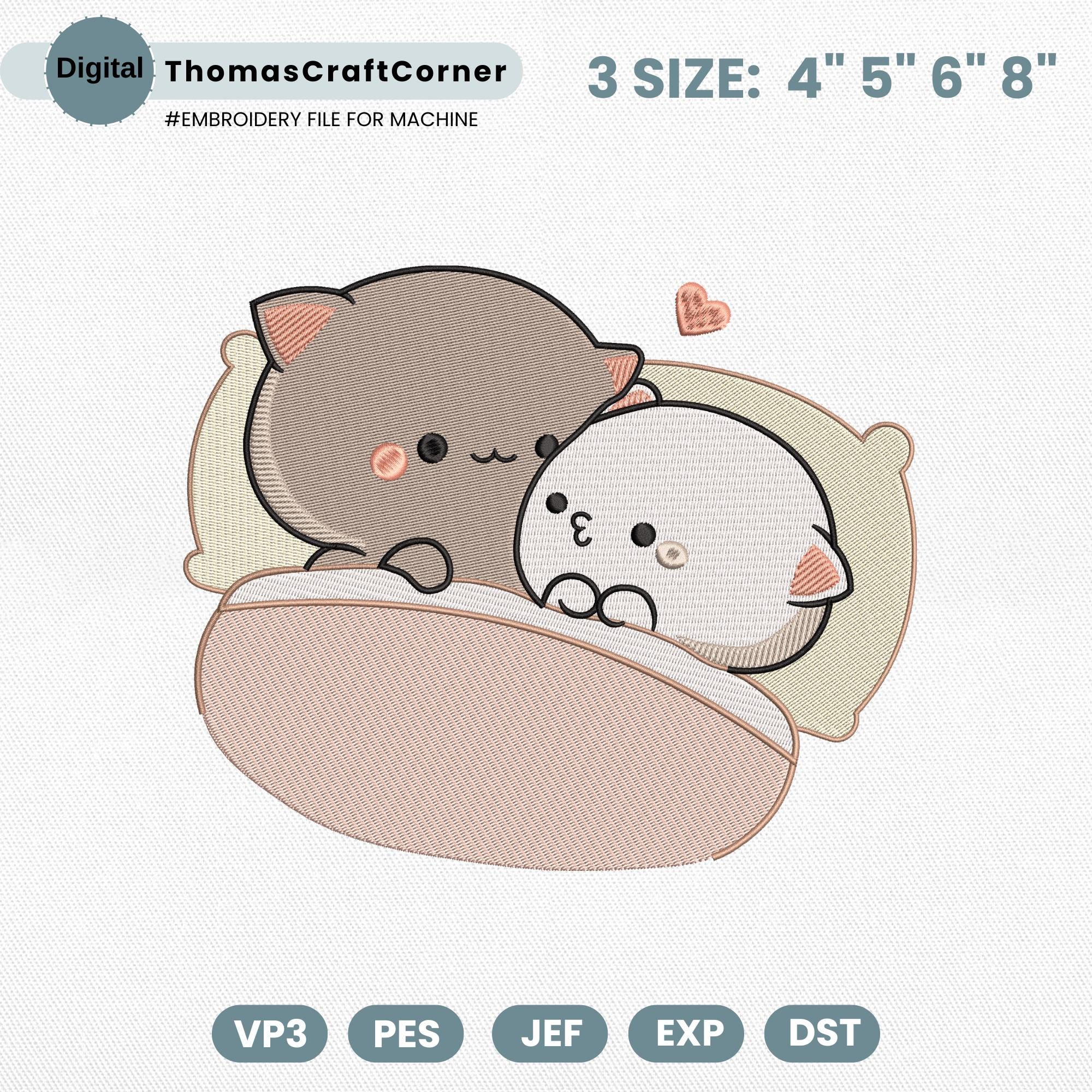 Kawaii Cat Couple Embroidery Design Machine File