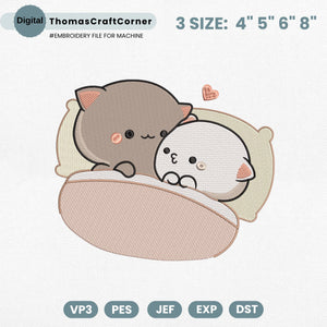 Kawaii Cat Couple Embroidery Design Machine File