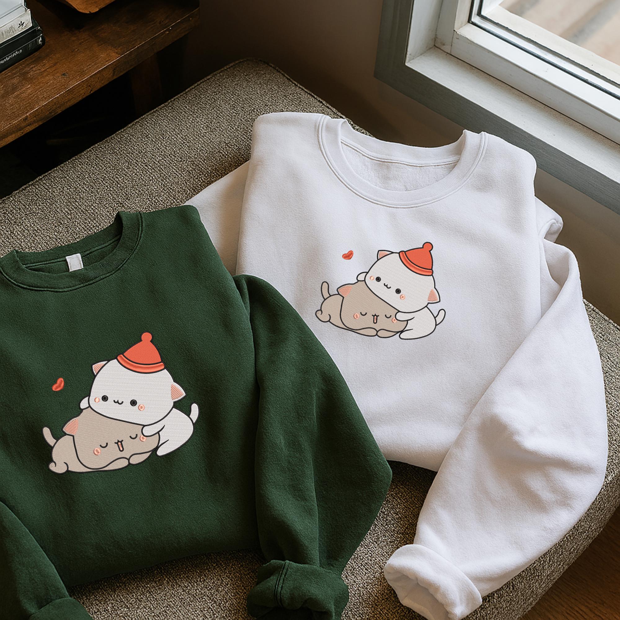 Kawaii Cat Couple Embroidery Design Pattern