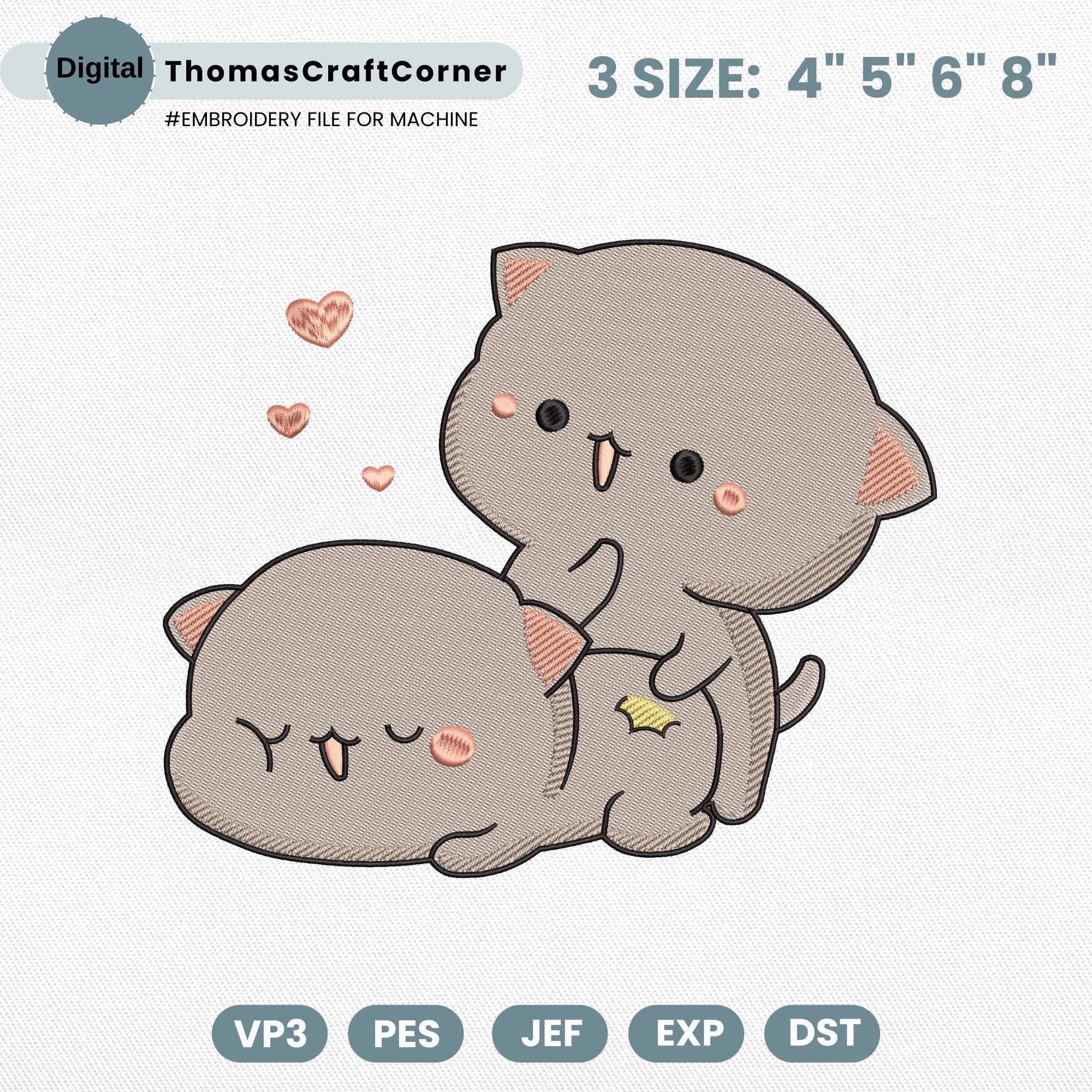 Kawaii Cat Couple Embroidery Design Animal Pair Machine