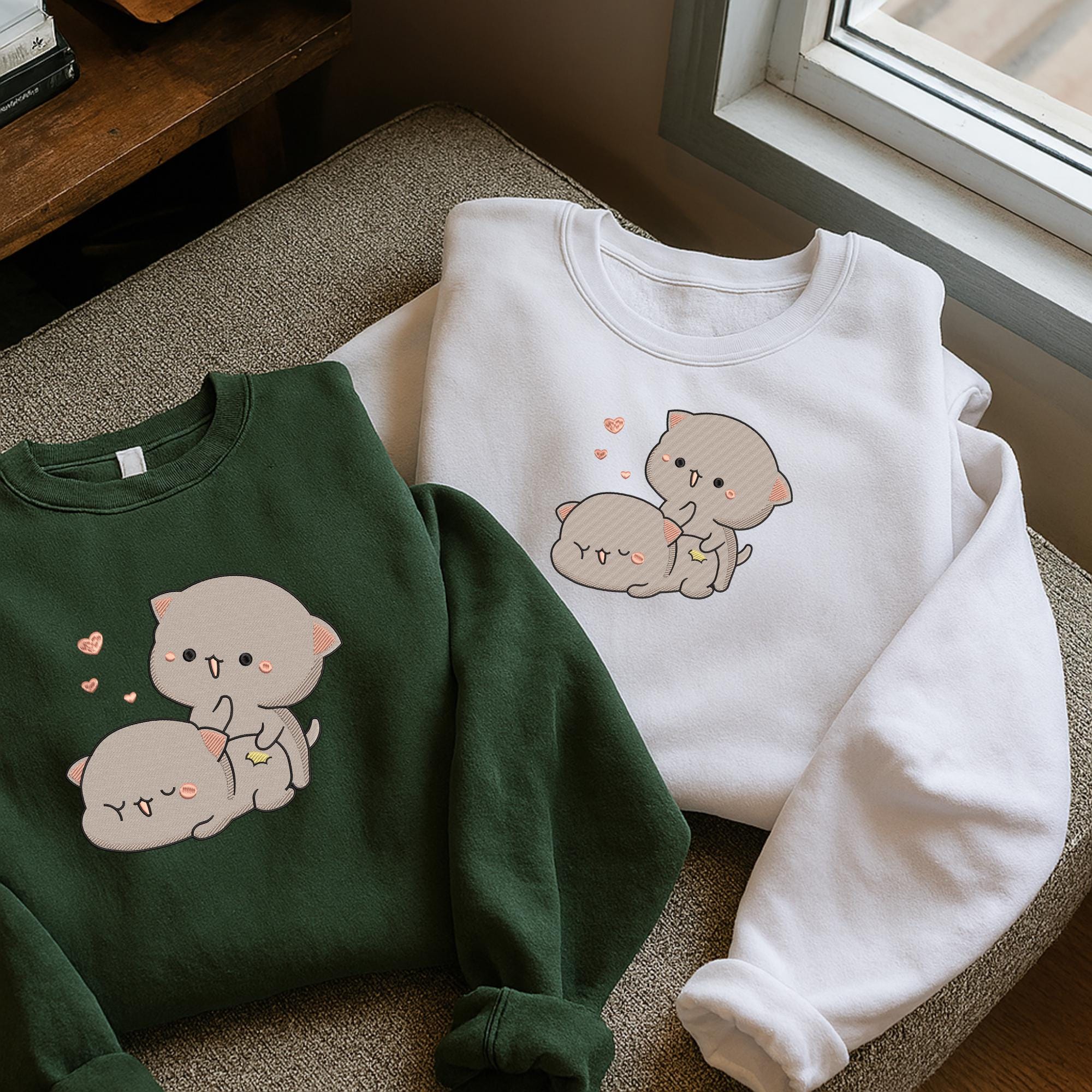 Kawaii Cat Couple Embroidery Design Animal Pair Machine