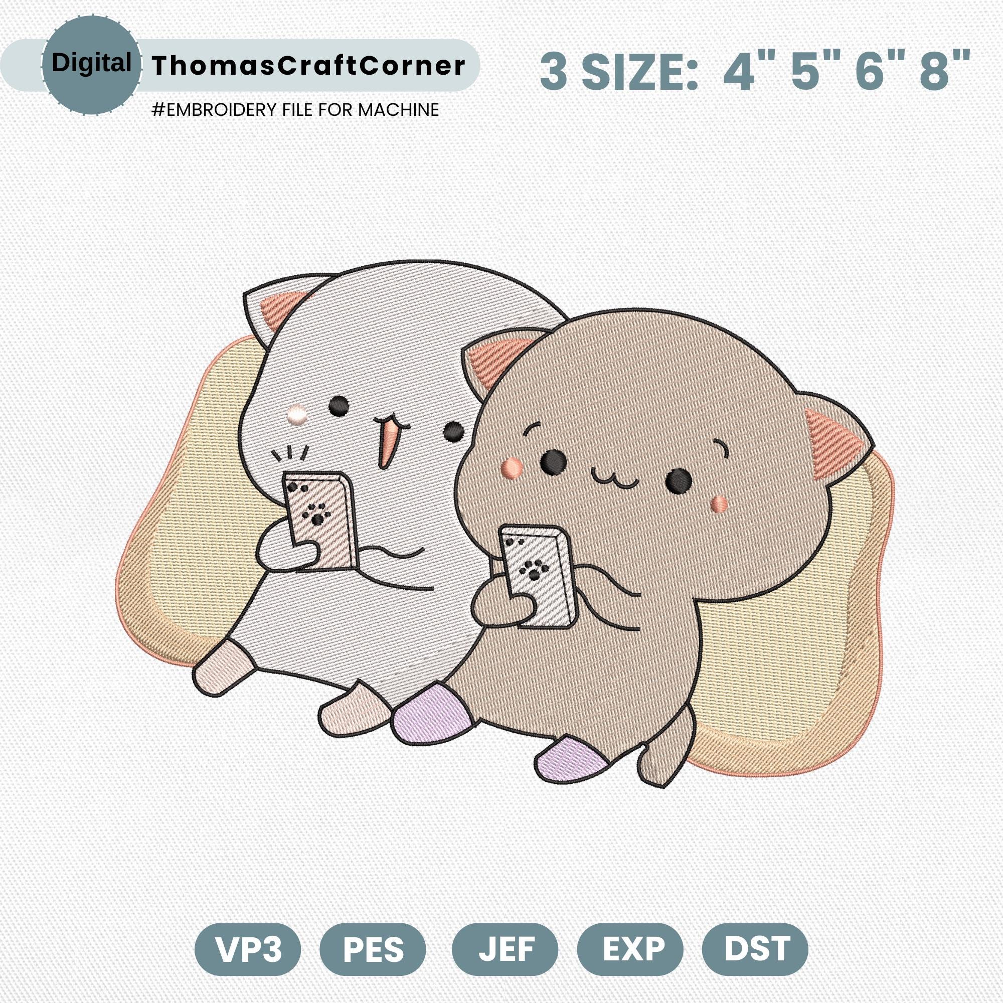 Kawaii Cat Couple Embroidery Design Pattern