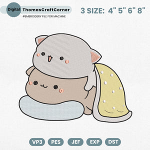 Kawaii Cat Couple Embroidery Design Machine File