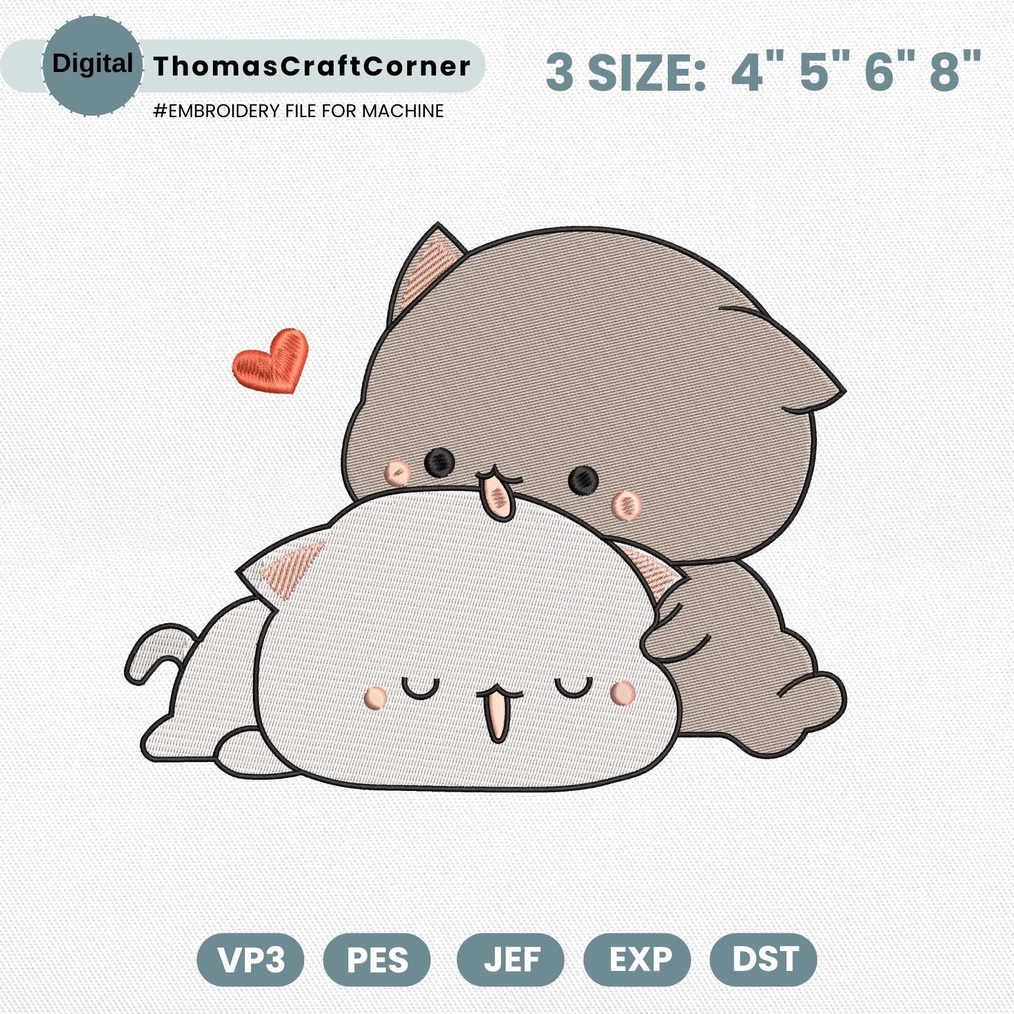 Kawaii Cat Couple Embroidery Design Machine File