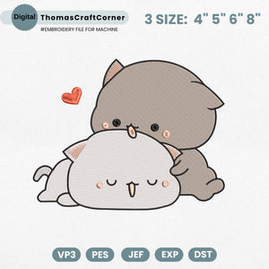 Kawaii Cat Couple Embroidery Design Machine File