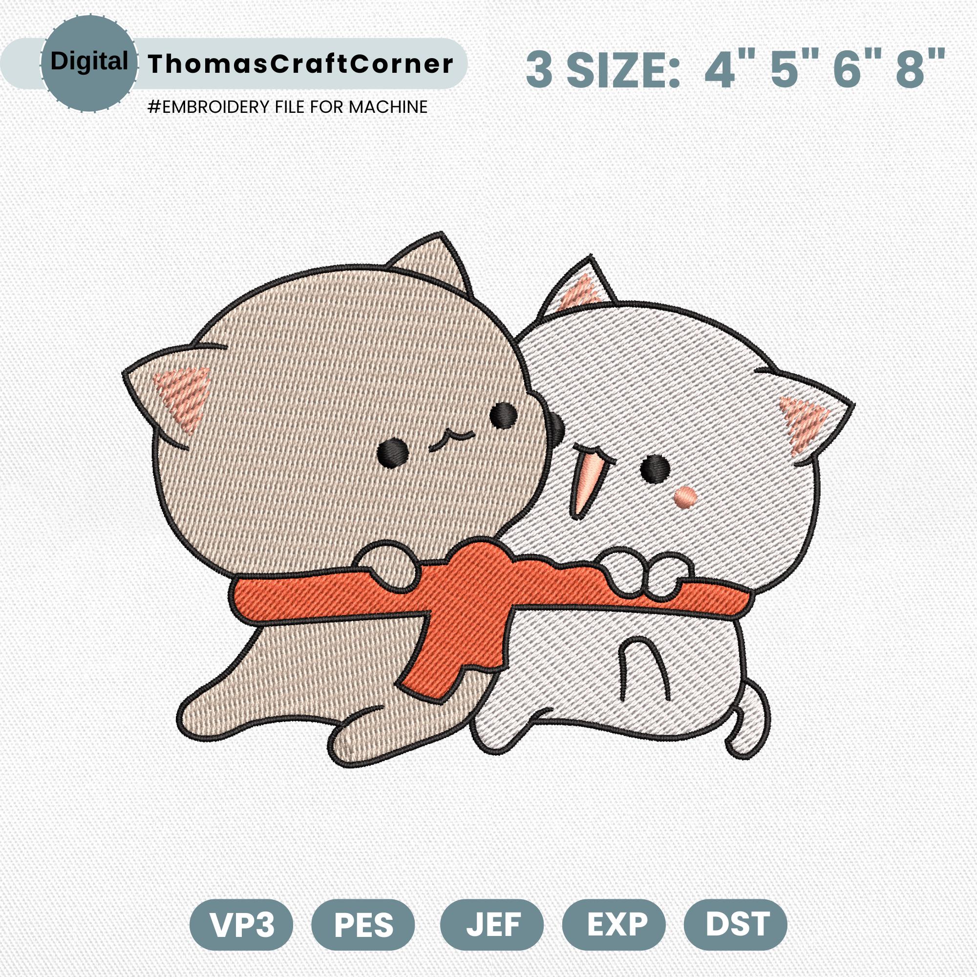 Kawaii Cat Couple Embroidery Design Machine File