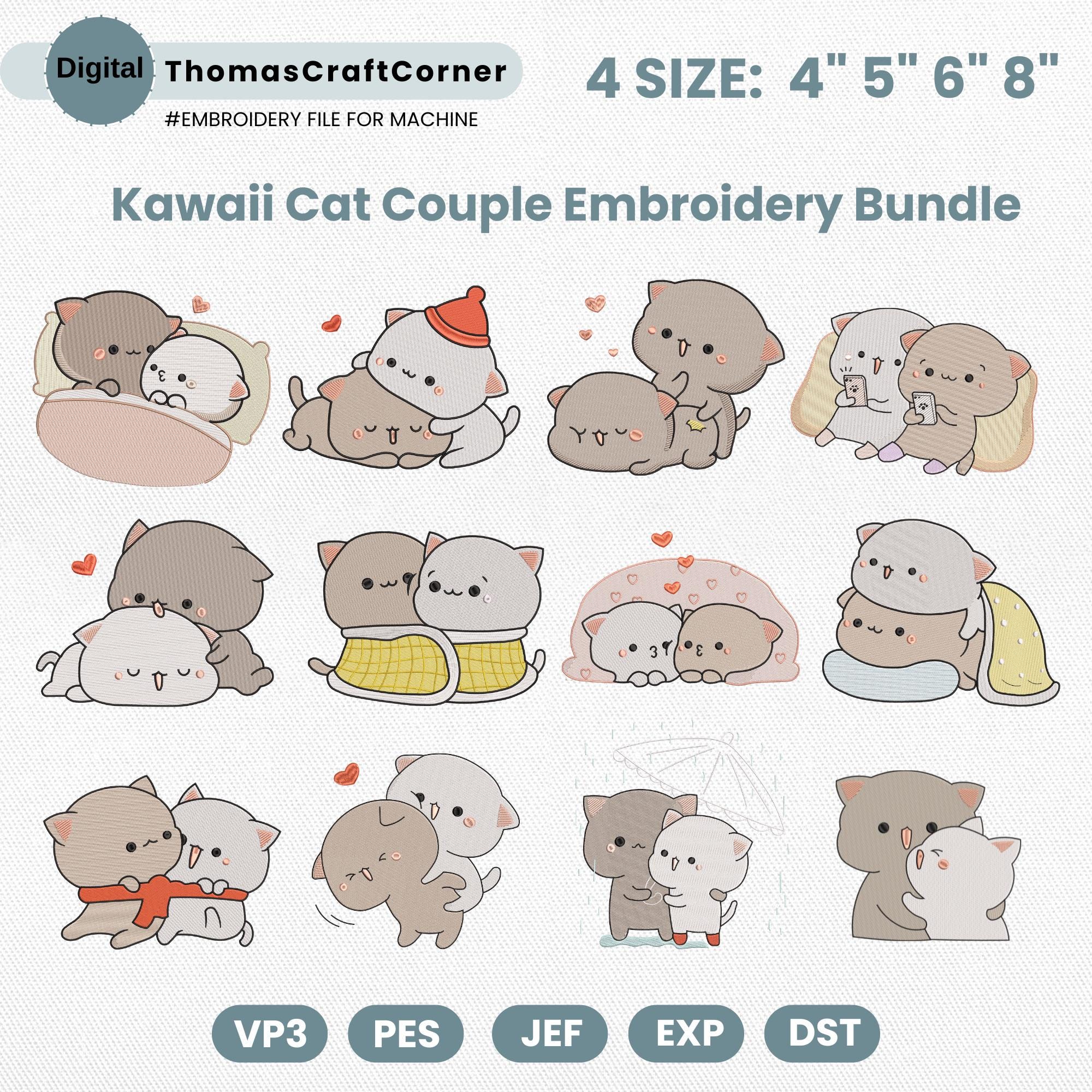 Kawaii Cat Couple Embroidery Pattern Machine File