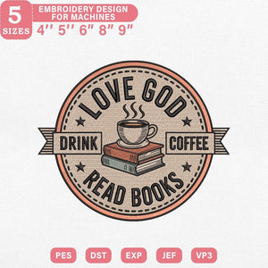 Love God Books Embroidery Pattern - PES, DST, JEF Files - ThredViora