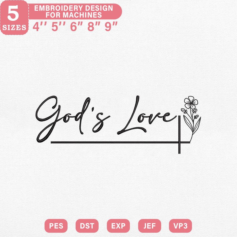 God's Love Embroidery Pattern - Elegant Script, PES DST JEF VP3 - ThredViora