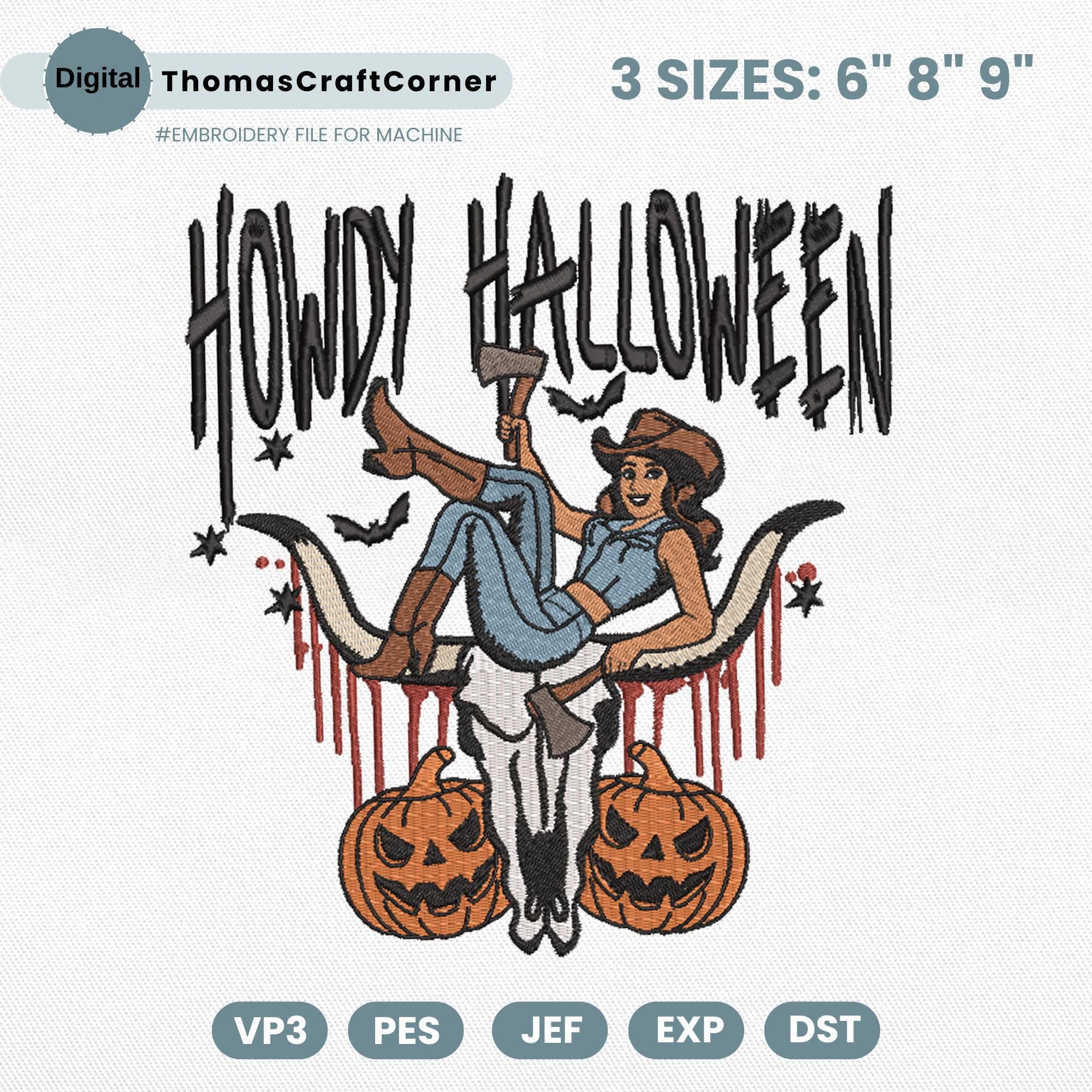 Halloween Embroidery Design Cowgirl Western Spooky Pumpkin