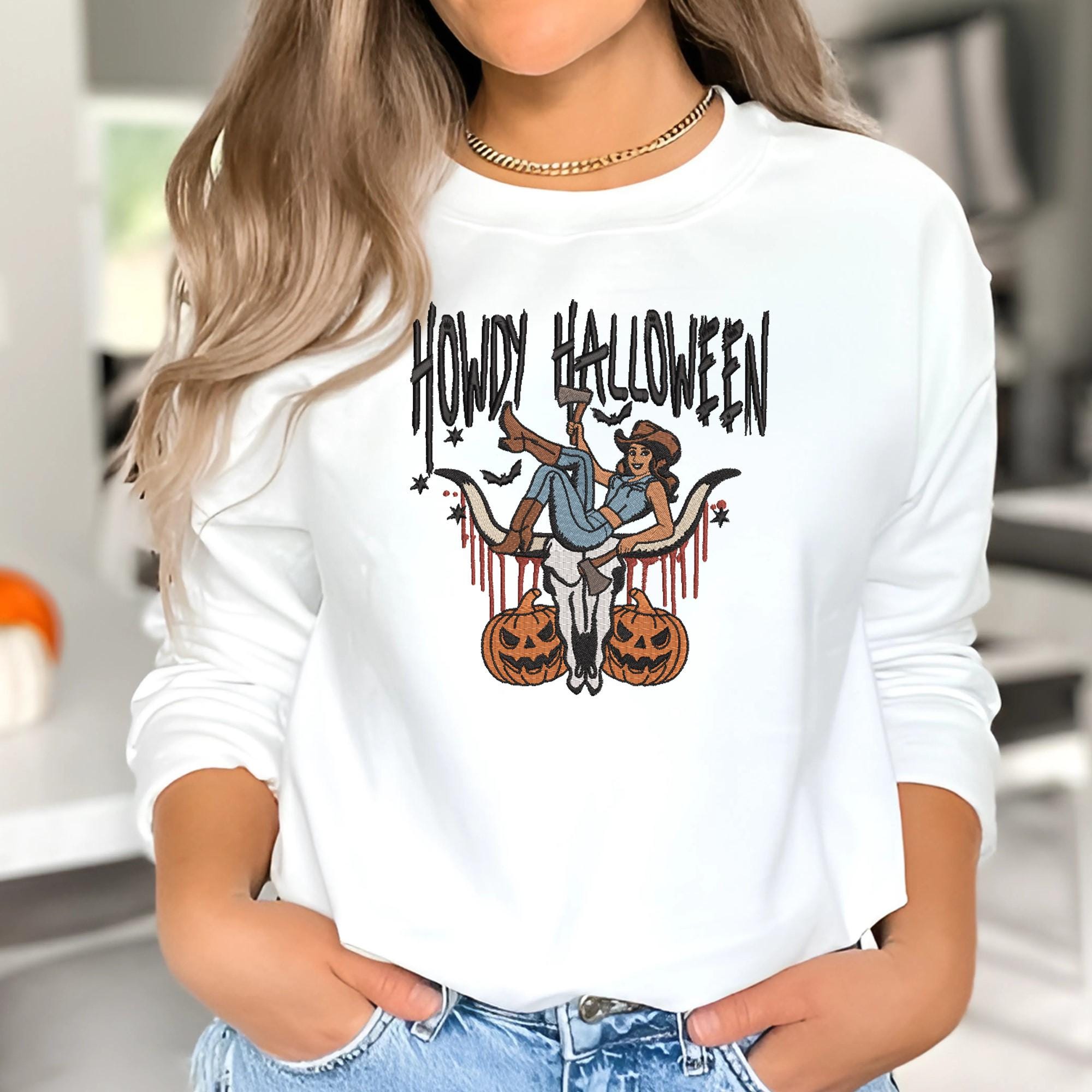 Halloween Embroidery Design Cowgirl Western Spooky Pumpkin