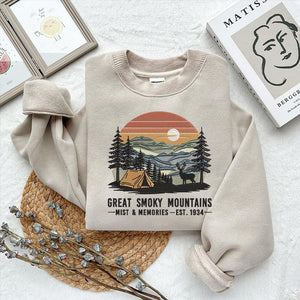 Great Smoky Mountains Embroidery Design Camping Scene Tent Deer