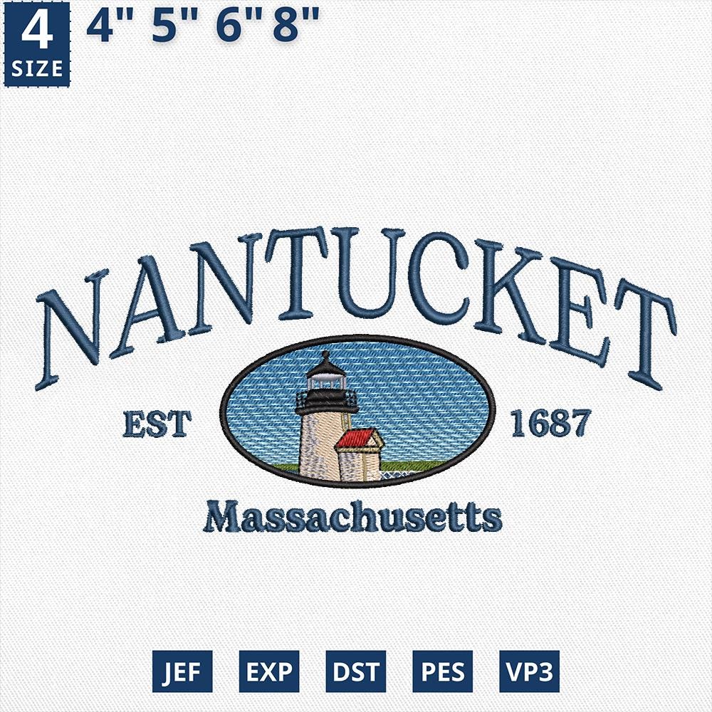 Nantucket Lighthouse Embroidery Design Coastal Machine USA