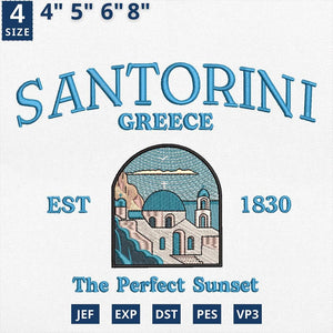 Santorini Greece Embroidery Design Blue Dome Mediterranean
