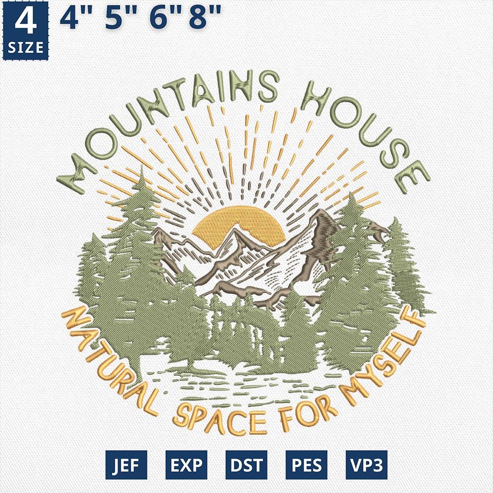 Mountains House Embroidery Design Nature Forest
