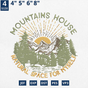Mountains House Embroidery Design Nature Forest