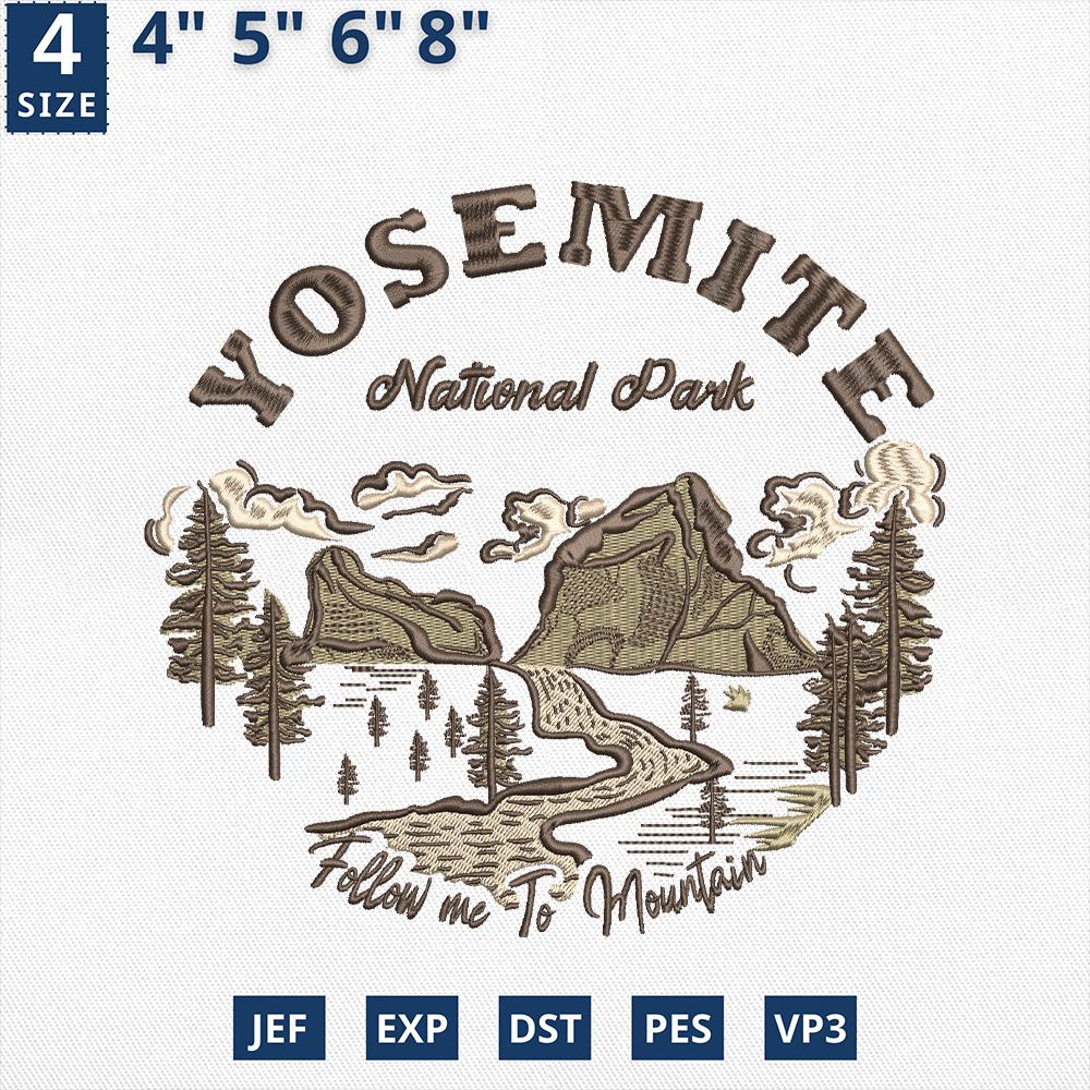 Yosemite National Park Embroidery Design Mountain Nature Scene