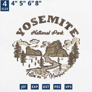 Yosemite National Park Embroidery Design Mountain Nature Scene