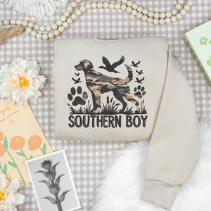 Southern Boy Embroidery Design Hunting Dog Camouflage Duck
