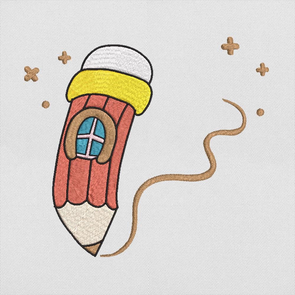 Pencil House Embroidery Pattern Download
