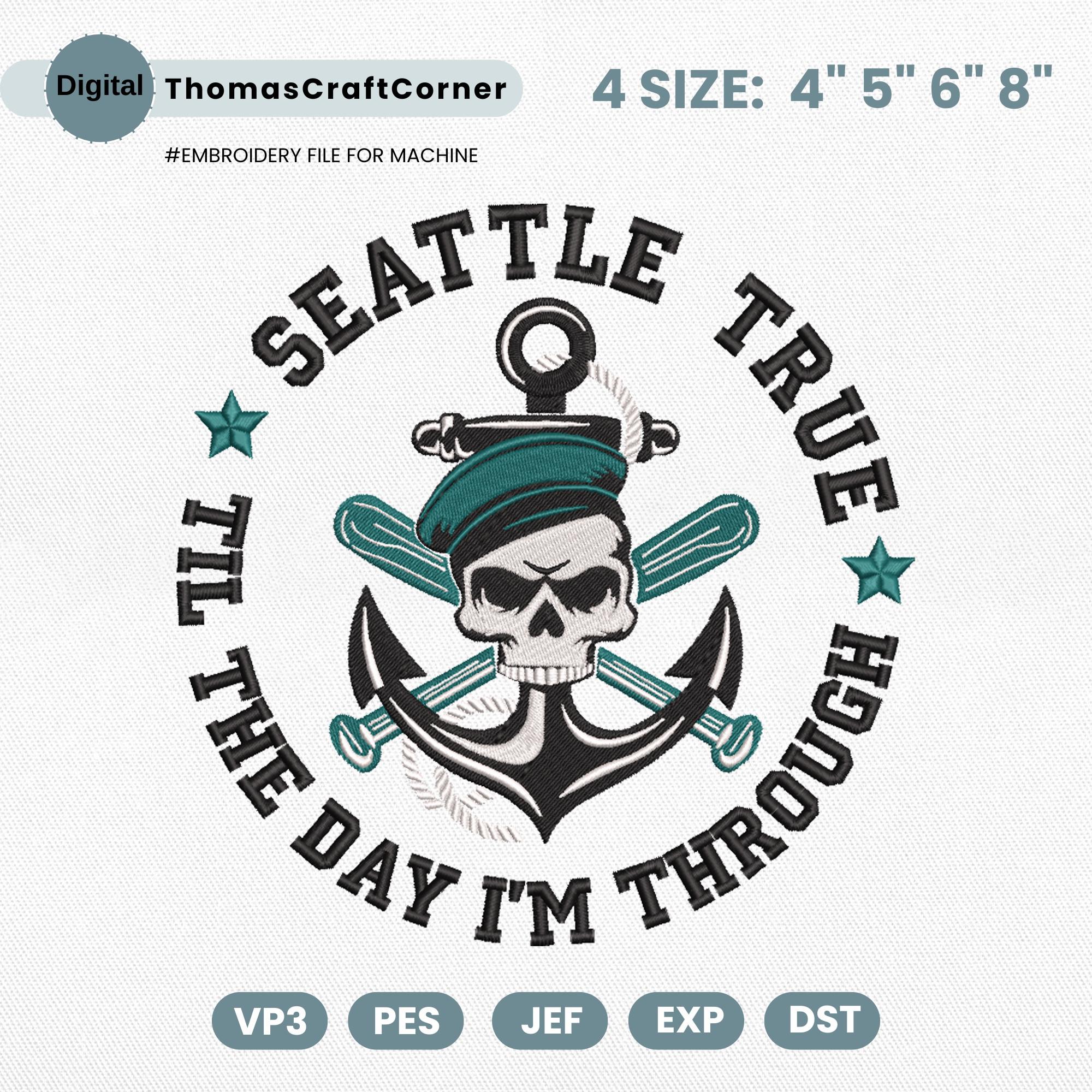 Seattle Baseball Skull Embroidery Design Pattern