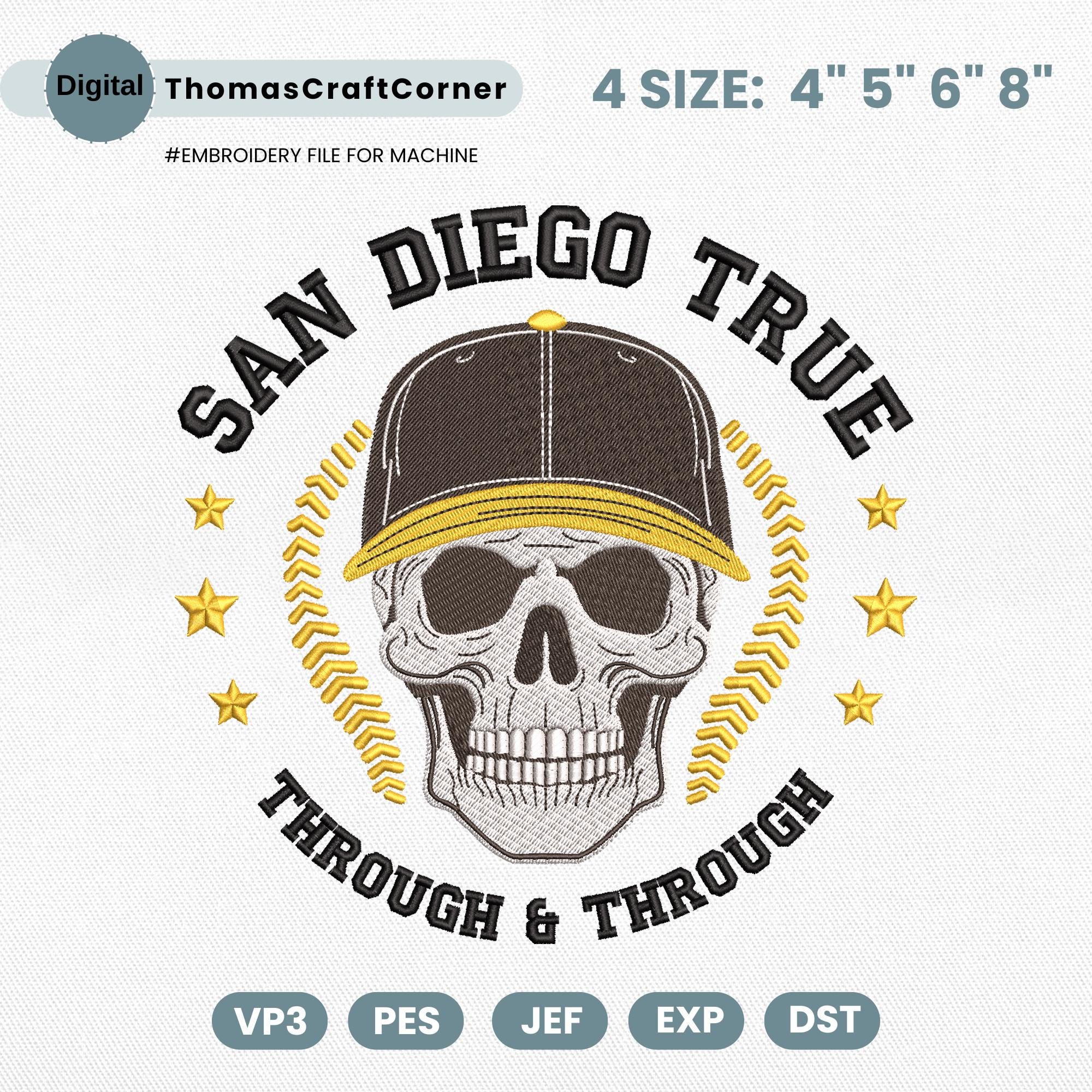 San Diego Baseball Skull Embroidery Design