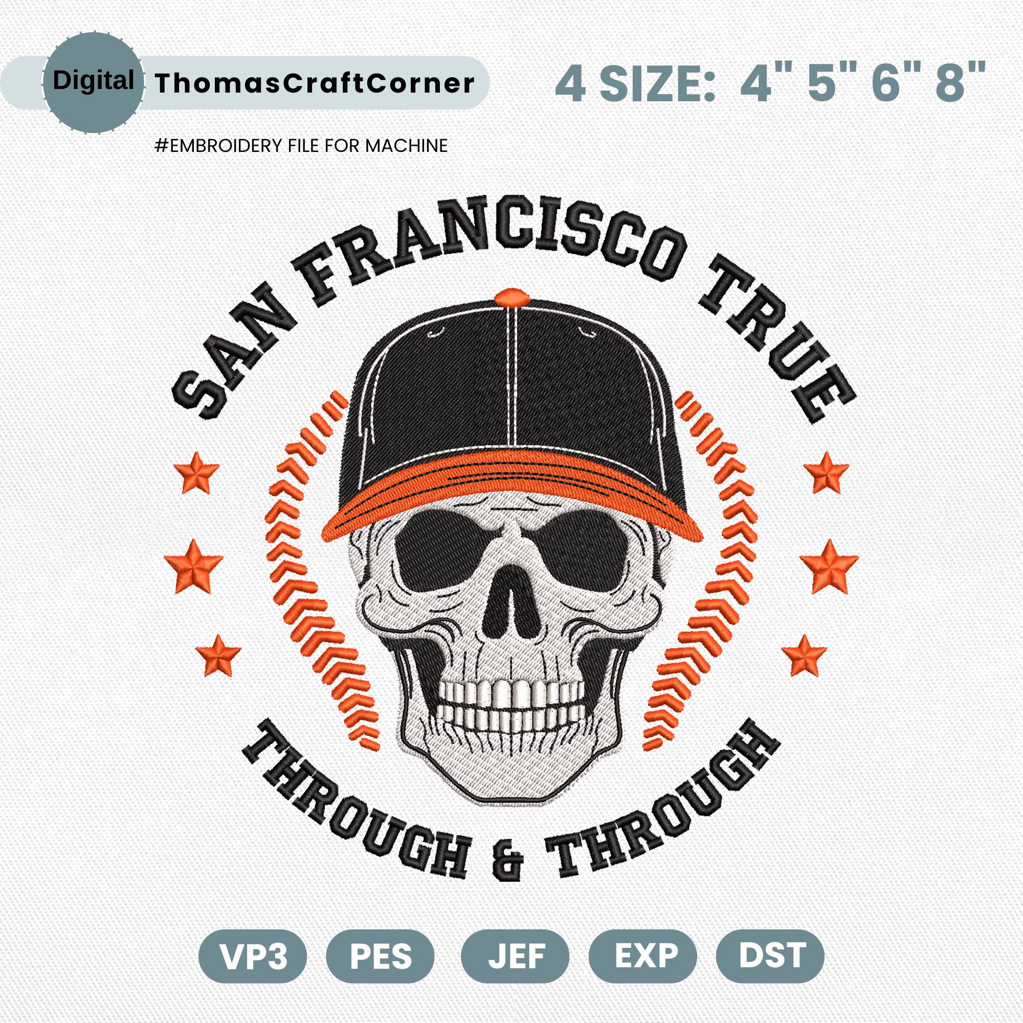 San Francisco Baseball Skull Embroidery Design