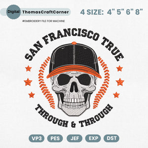 San Francisco Baseball Skull Embroidery Design