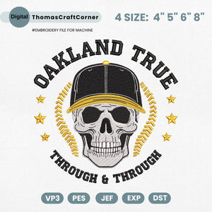 Oakland Baseball Embroidery Design Skull Sports Machine