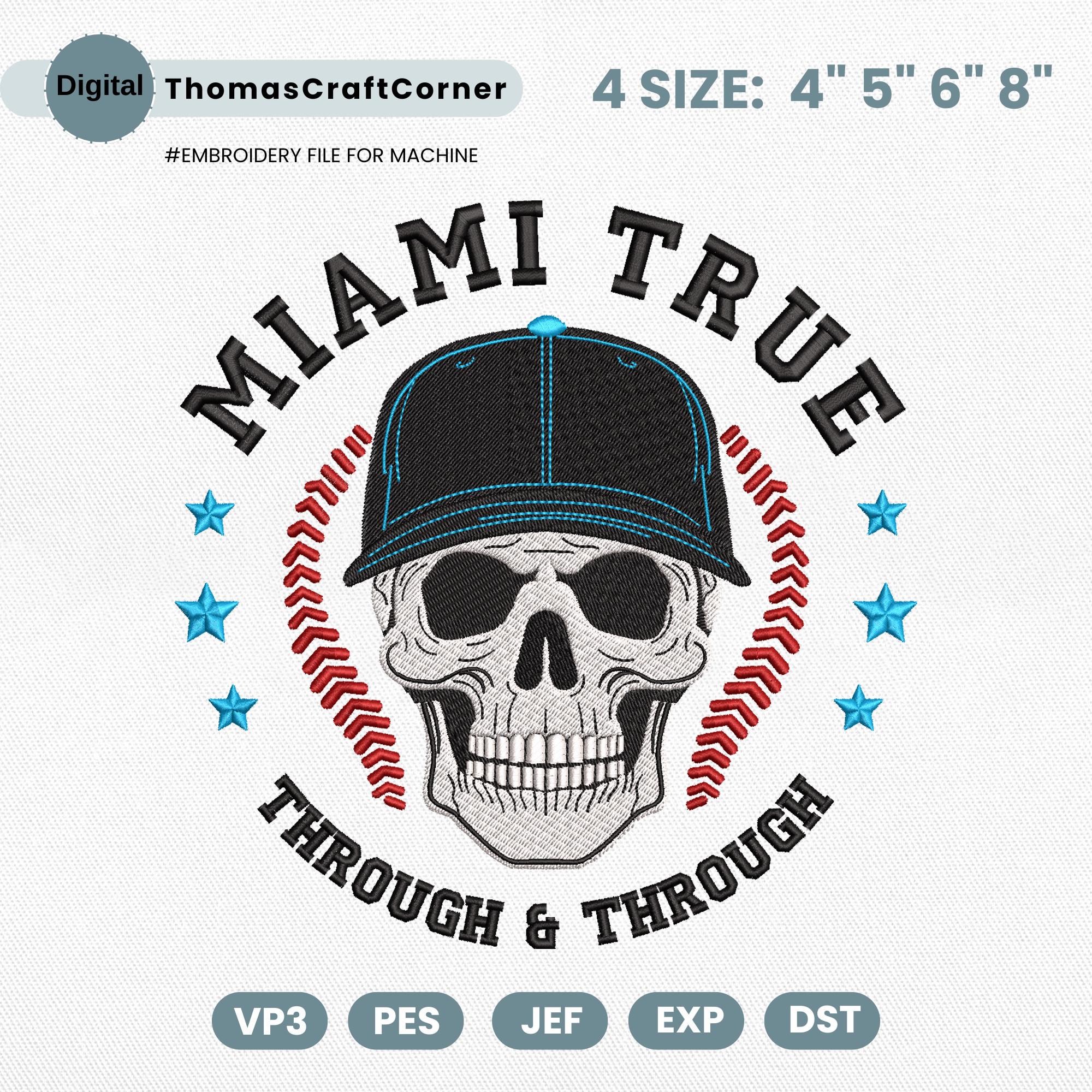 Miami Baseball Embroidery Design Skull Sports Machine