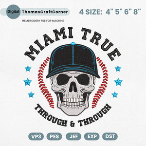 Miami Baseball Embroidery Design Skull Sports Machine