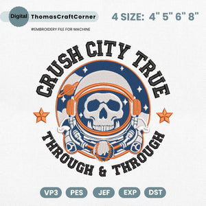 Houston Baseball Embroidery Design Grunge Skull