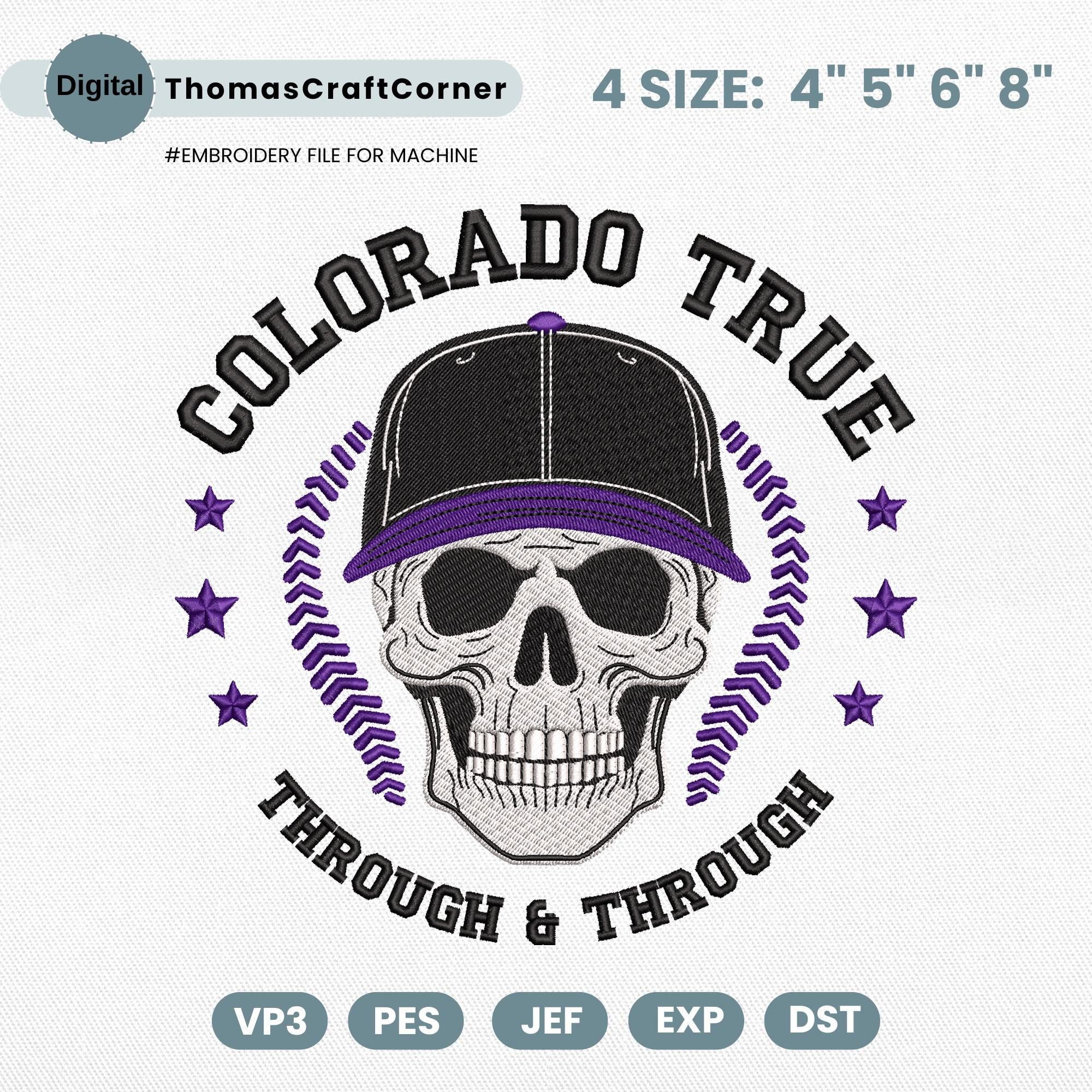 Colorado Baseball Embroidery Design Skull Sports Machine