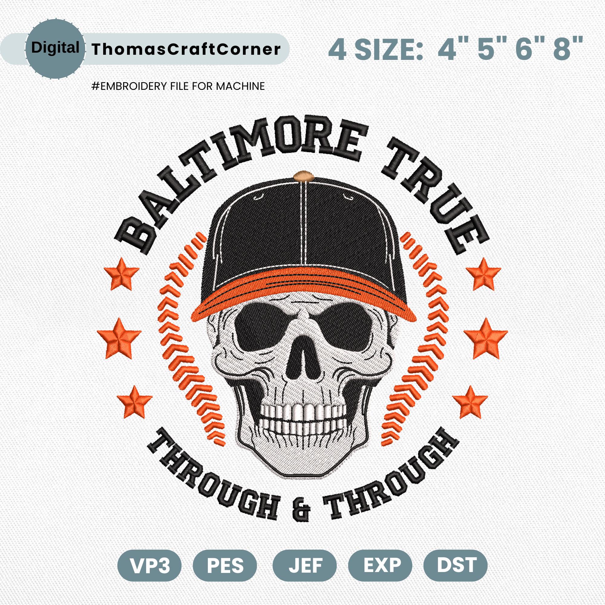 Baltimore Baseball Embroidery Design Skull Machine