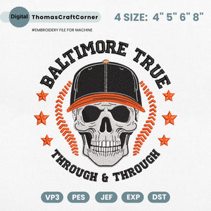 Baltimore Baseball Embroidery Design Skull Machine