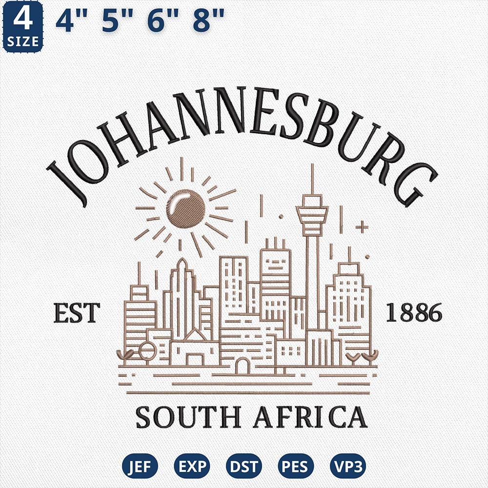 Johannesburg South Africa Embroidery Design Skyline Landmark