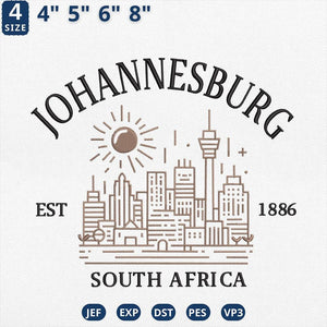 Johannesburg South Africa Embroidery Design Skyline Landmark
