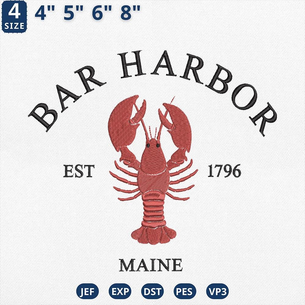 Bar Harbor Maine Lobster Embroidery Design Nautical