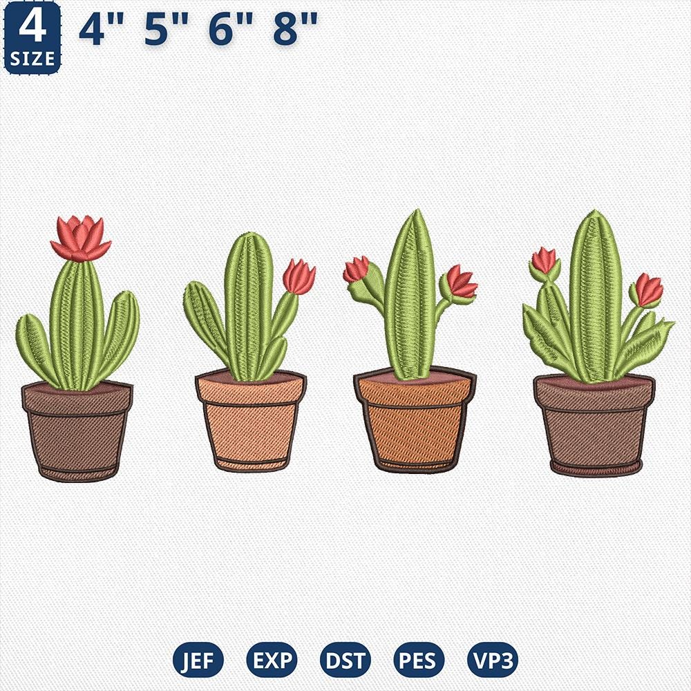 Cactus Embroidery Design Desert Plants Machine Succulent