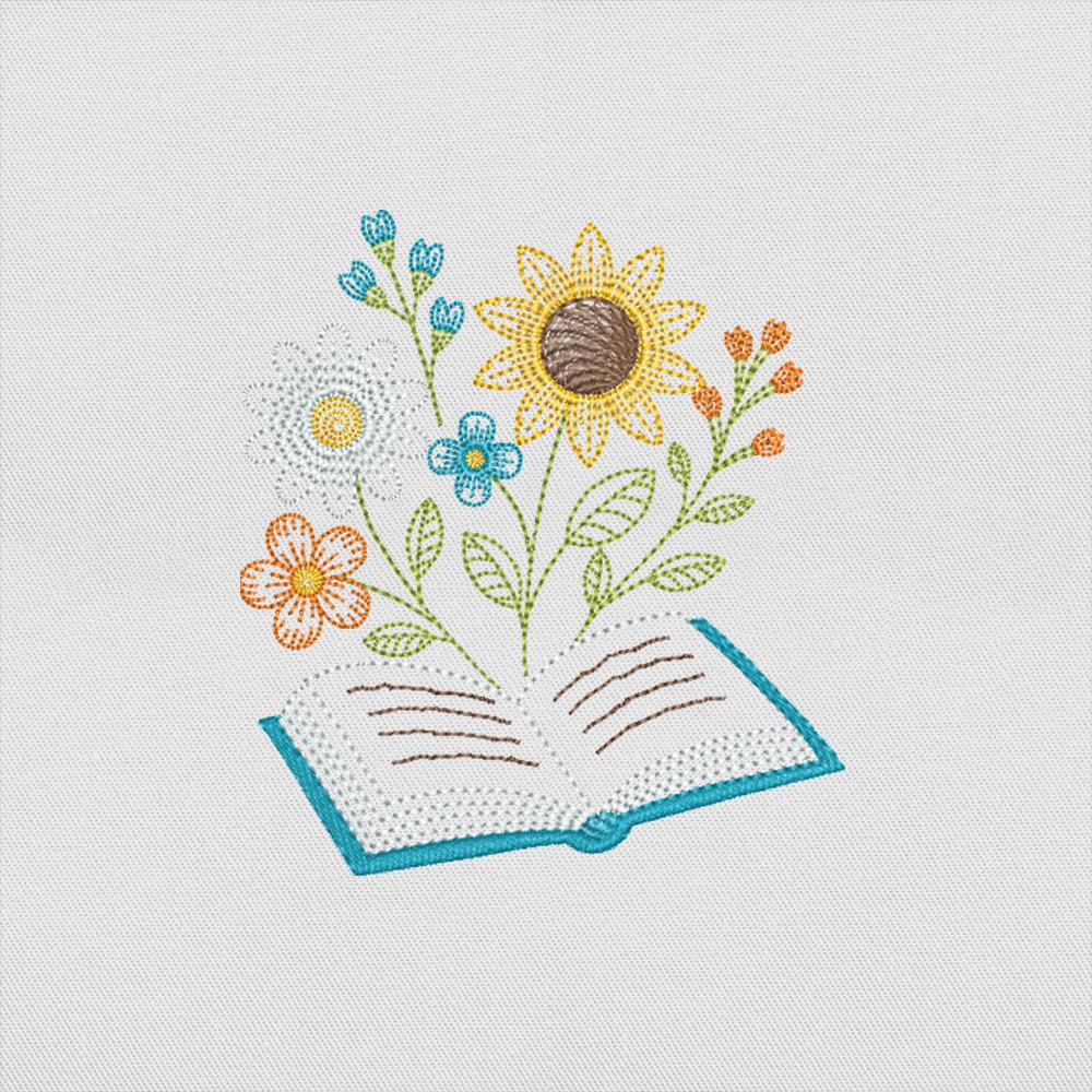 Books Flowers Embroidery Design PES DST JEF
