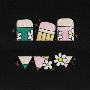 Teacher Pencil Daisy Embroidery Design Pattern
