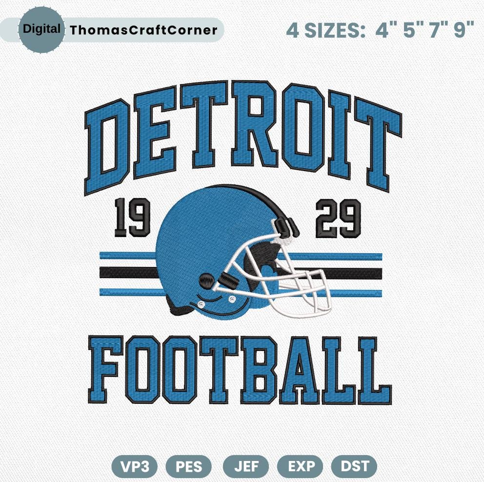 Detroit Football Embroidery Design Helmet Sports Logo