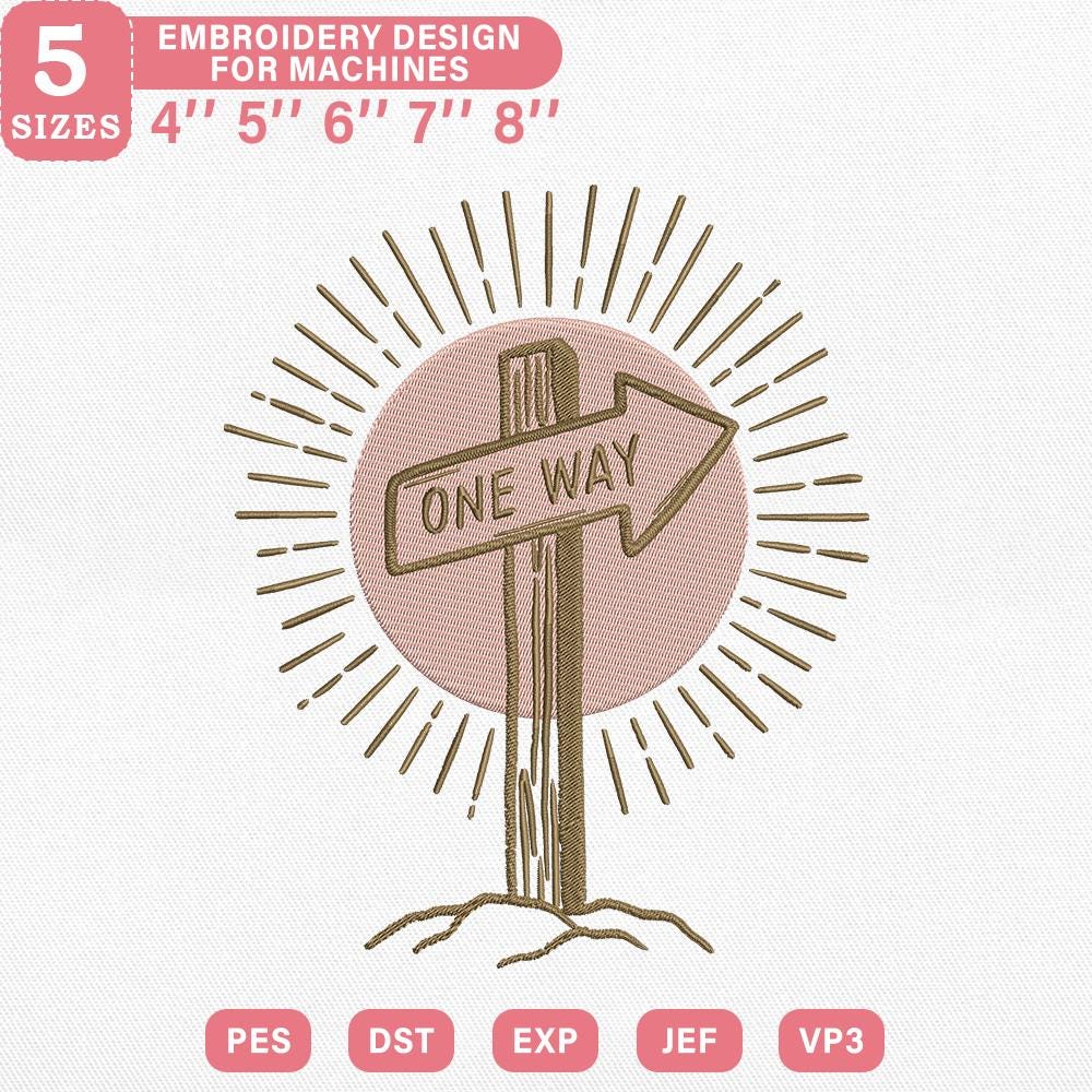One Way God Sign Embroidery Pattern PES DST JEF VP3 - ThredViora