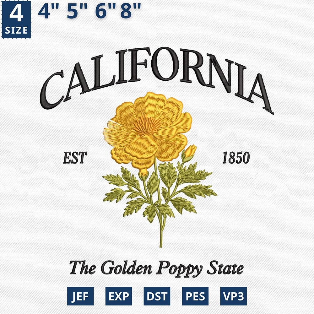 California Flower Embroidery Design Golden Poppy Instant Download