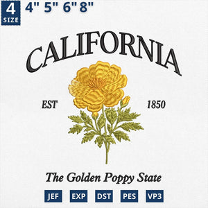California Flower Embroidery Design Golden Poppy Instant Download