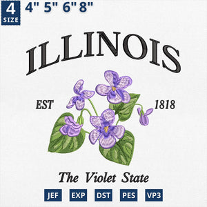 Illinois Flower State Violet Embroidery Design File