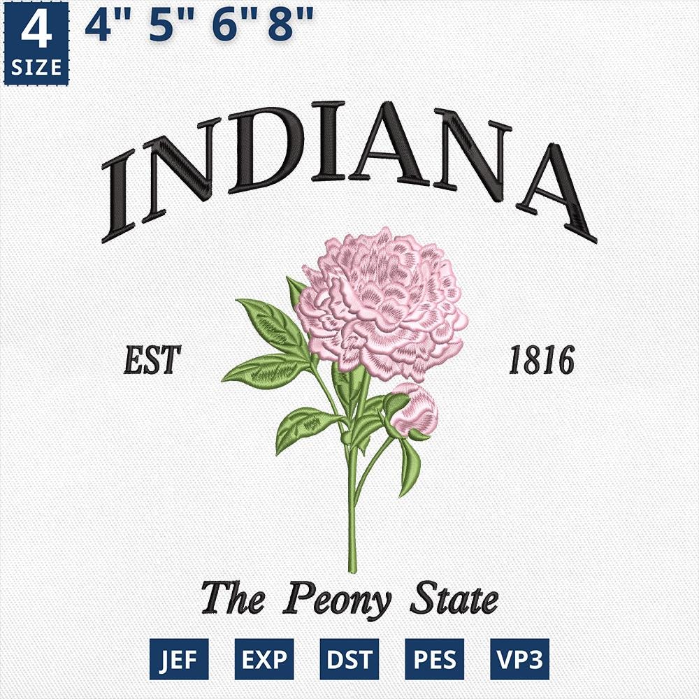 Indiana Peony State Embroidery Design File