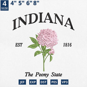 Indiana Peony State Embroidery Design File