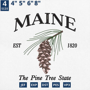 Maine Flower Pine Tree Embroidery Design File